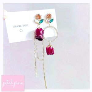 GORGEOUS Dried Rose & Crystal Handmade Tassel Earrings Prom Dressy Fancy Wedding